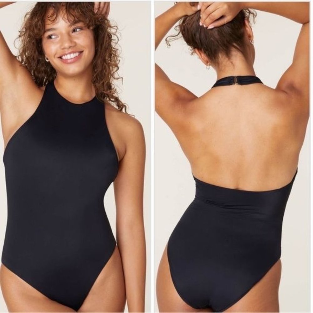 NWT Andie The Luzon Eco One Piece Open Back Swimsuit Removable Cups M Black